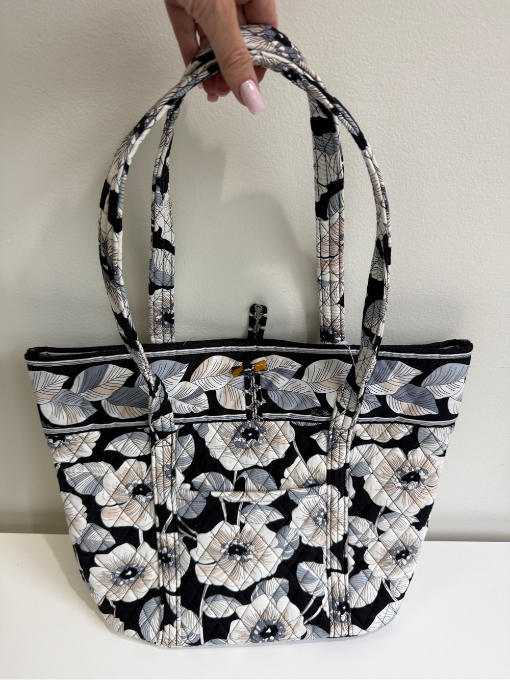 Vera Bradley Quilted Floral Tote Bag - Black & Cream